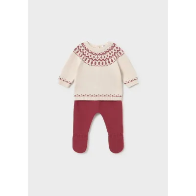 2PC BEIGE & PLUM KNIT LEG ARMER SET / 2505-066