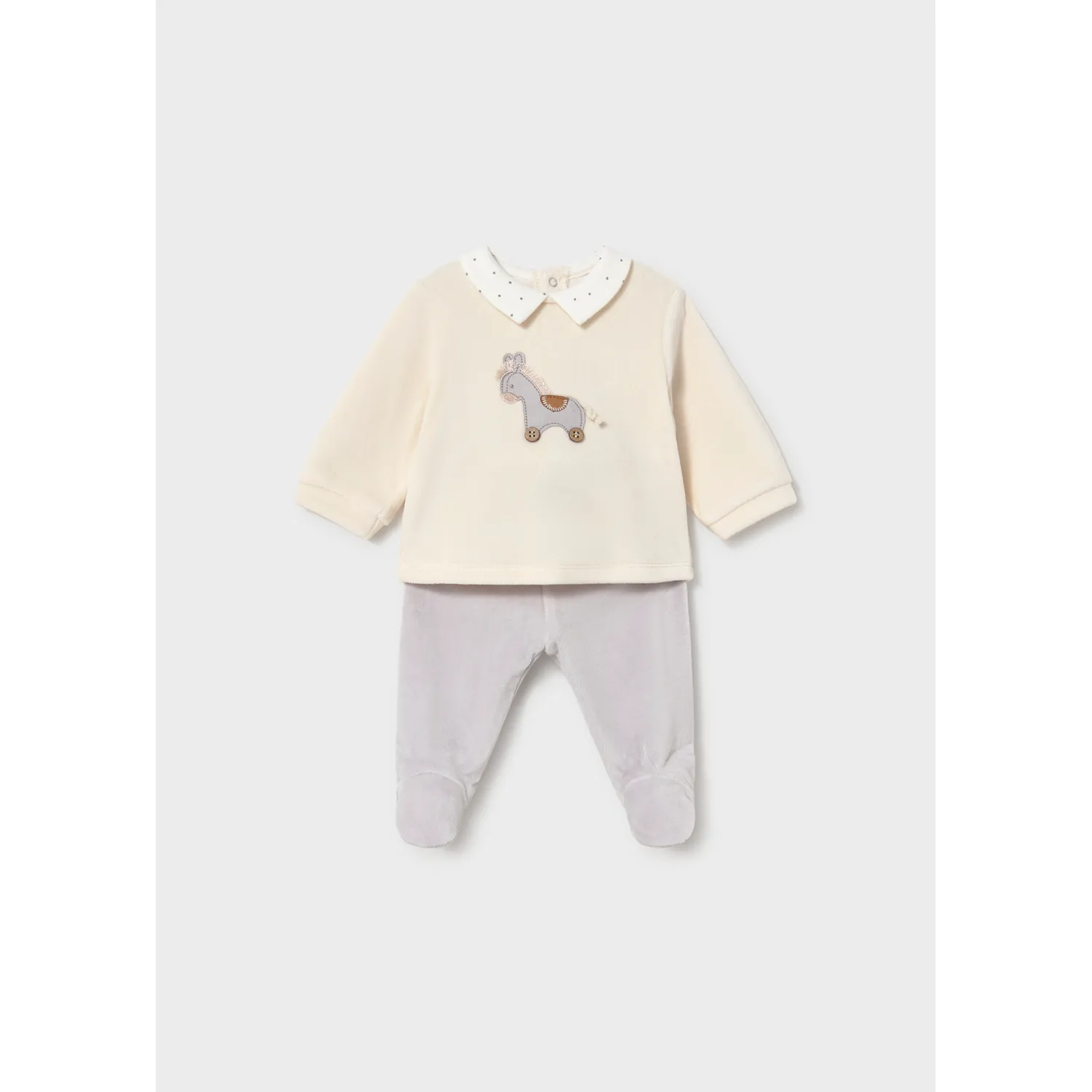 2PC CREAM &GREY VELOUR LEG WARMER SET PONY APPLIQUE / 2518-071