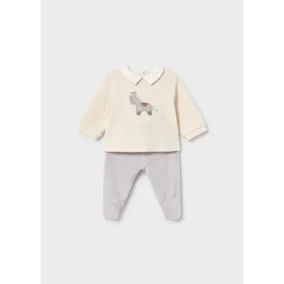 2PC CREAM &GREY VELOUR LEG WARMER SET PONY APPLIQUE / 2518-071