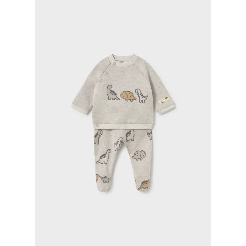 2PC LIGHT GREY LEG ARMER SET DINOSAUR PRINT / 519-077