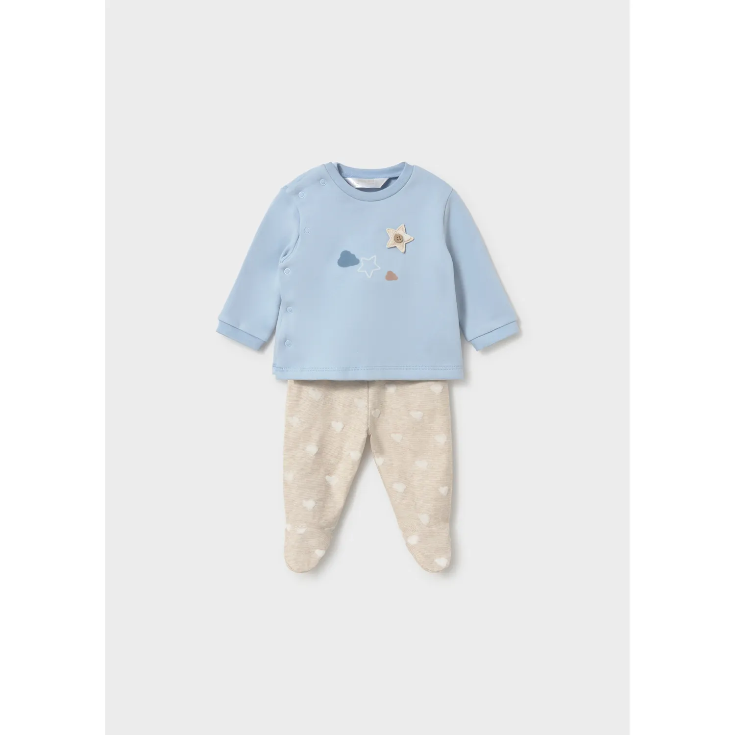 2PC BLUE & BEIGE TOP & PANT CLOUD PRINT / 2520-082