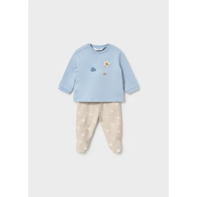 2PC BLUE & BEIGE TOP & PANT CLOUD PRINT / 2520-082