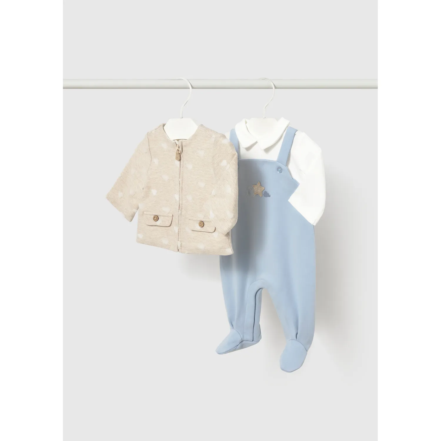 SKY BLUE & BEIGE ROMPER W/JACKET CLOUD PRINT / 2657-004