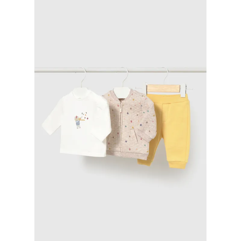 3PC BEIGE & YELLOW TRACKSUIT STAR PRINT / 2667-042