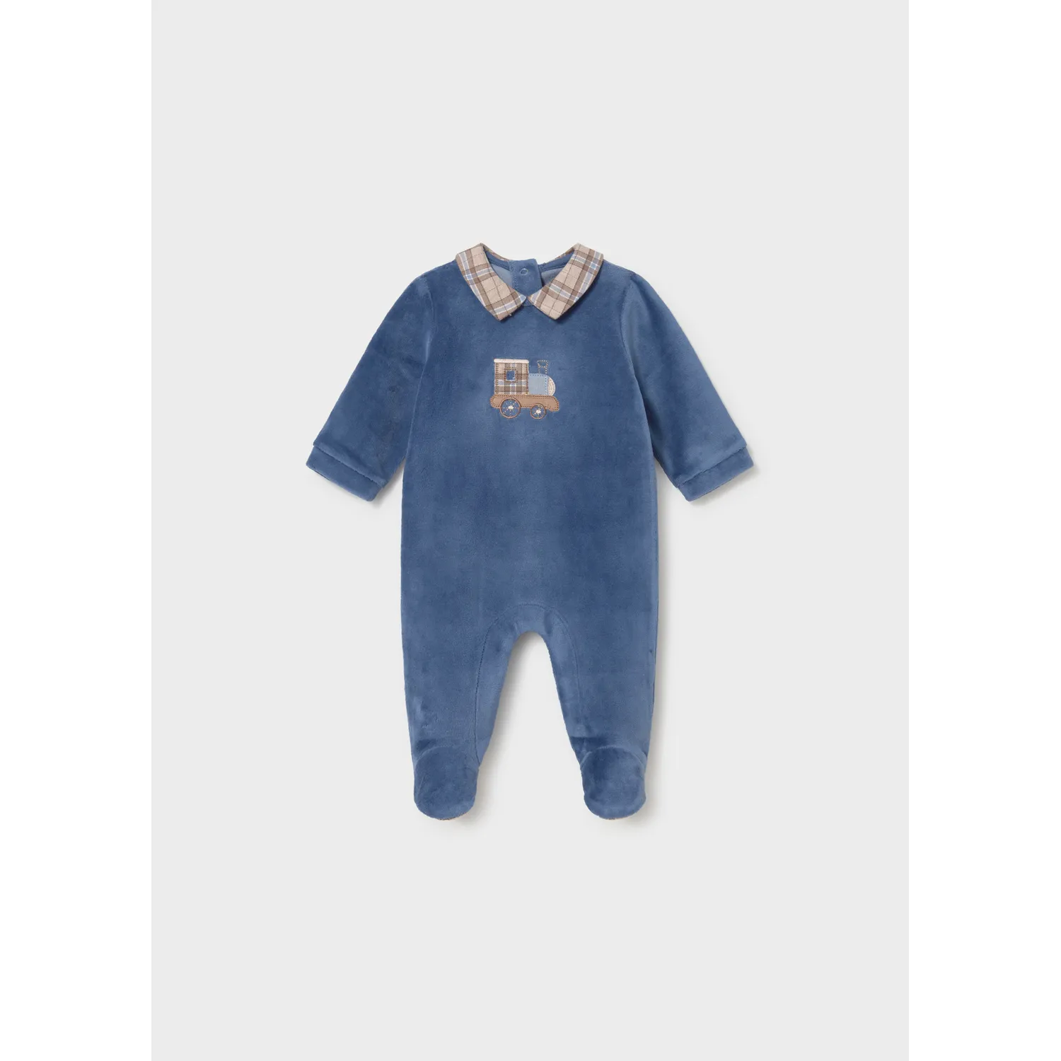 BLUEBERRY VELOUR SLEEPER PLAID COLLAR TRAIN / 2766-082