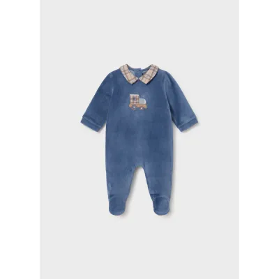 BLUEBERRY VELOUR SLEEPER PLAID COLLAR TRAIN / 2766-082