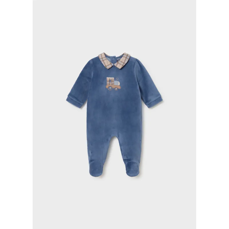 BLUEBERRY VELOUR SLEEPER PLAID COLLAR TRAIN / 2766-082