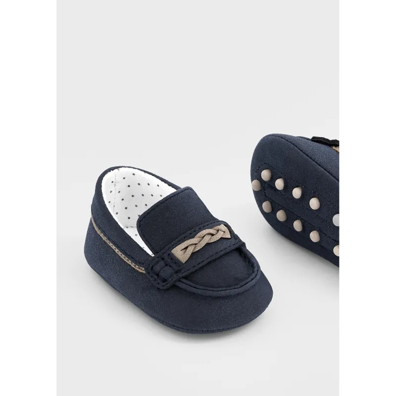 NAVY MOCCASION SHOE BROWN TRIM / 9145-039