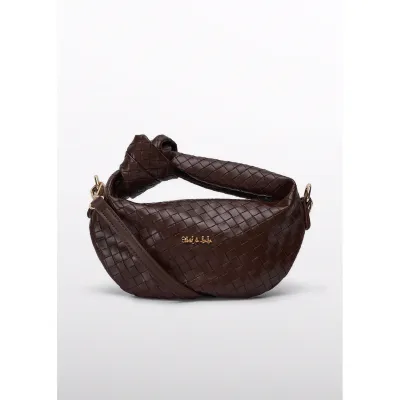 BROWN BRAIDED HANDBAG WAFFLE PRINT / 5935-014
