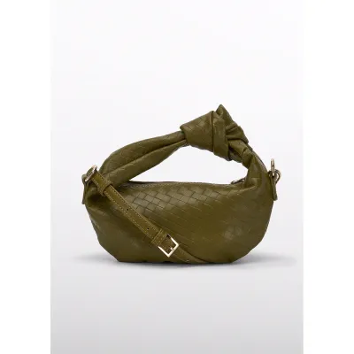 AVOCADO GREEN BRAIDED HANDBAG WAFFLE PRINT / 5935-015