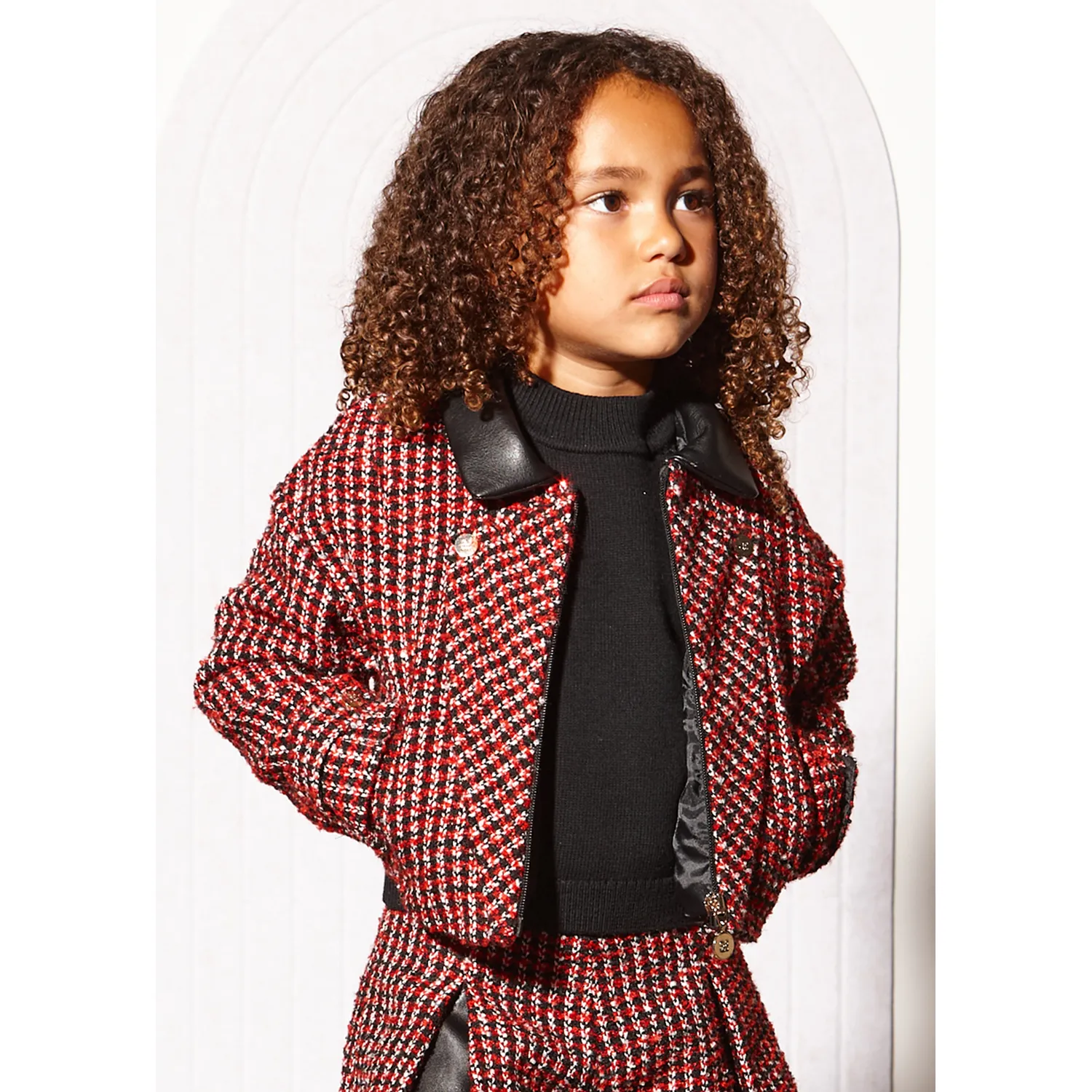 BRICK RED TWEED JACKET BLACK COLLAR ZIP CLOSURE / 5886-001