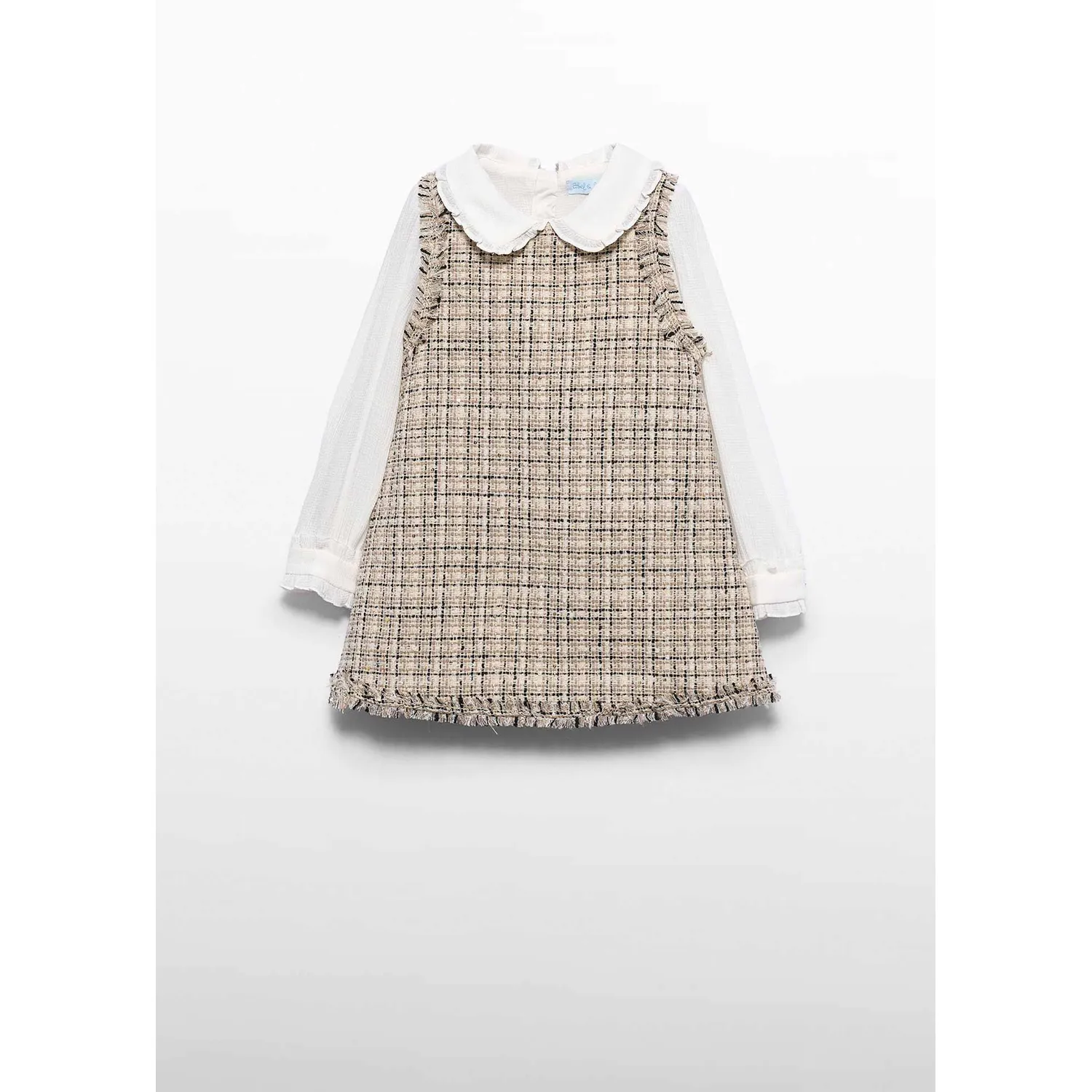 BEIGE & BLACK TWEED PINAFORE DRESS CERAM BLOUSE / 5582-004