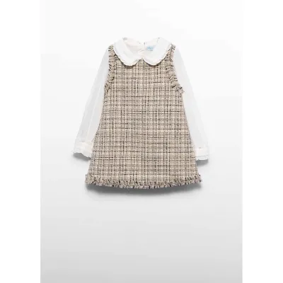 BEIGE & BLACK TWEED PINAFORE DRESS CERAM BLOUSE / 5582-004