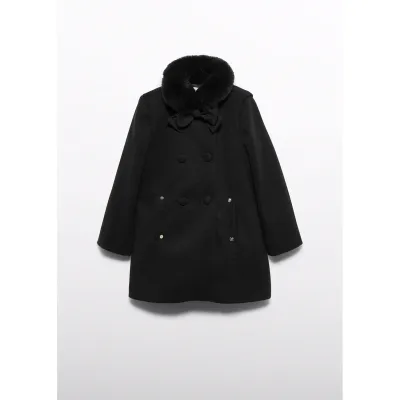 BLACK CLOTH COAT BOW & FAUX FUR COLLAR / 5888-027