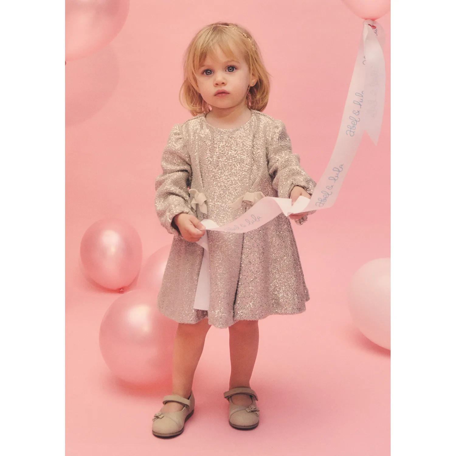 CHAMPAGNE SEQUIN DRESS BOW TRIM / 5510-005
