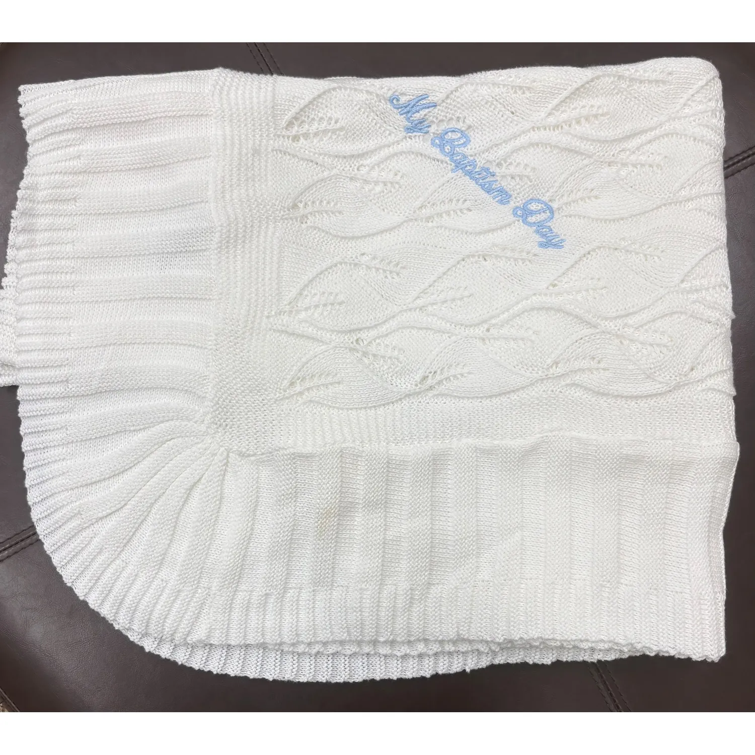 Z12107GBY / 238 IVORY MBD BLANKET WITH BLUE WRITING