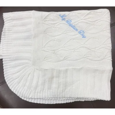 Z12107GBY / 238 IVORY MBD BLANKET WITH BLUE WRITING