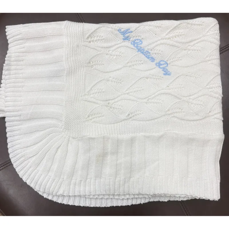 Z12107GBY / 238 IVORY MBD BLANKET WITH BLUE WRITING