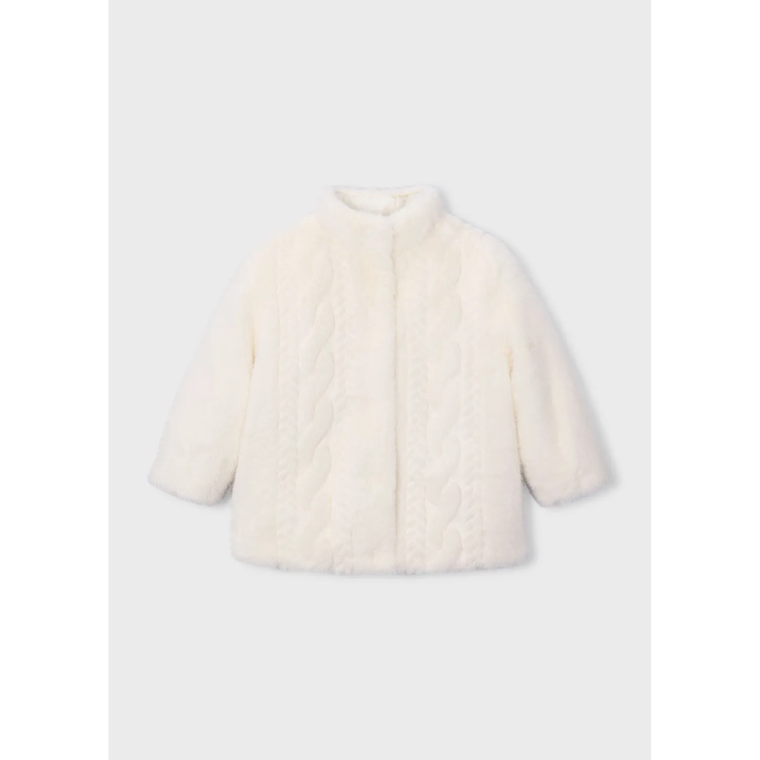 CREAM FAUX FUR COAT CABLESTITCH PRINT / 4415-034