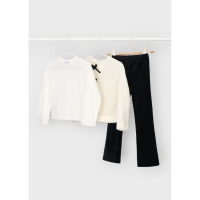 3PC BLACK LEGGING & CREAM JACKET & TSHIRT / 4740-010
