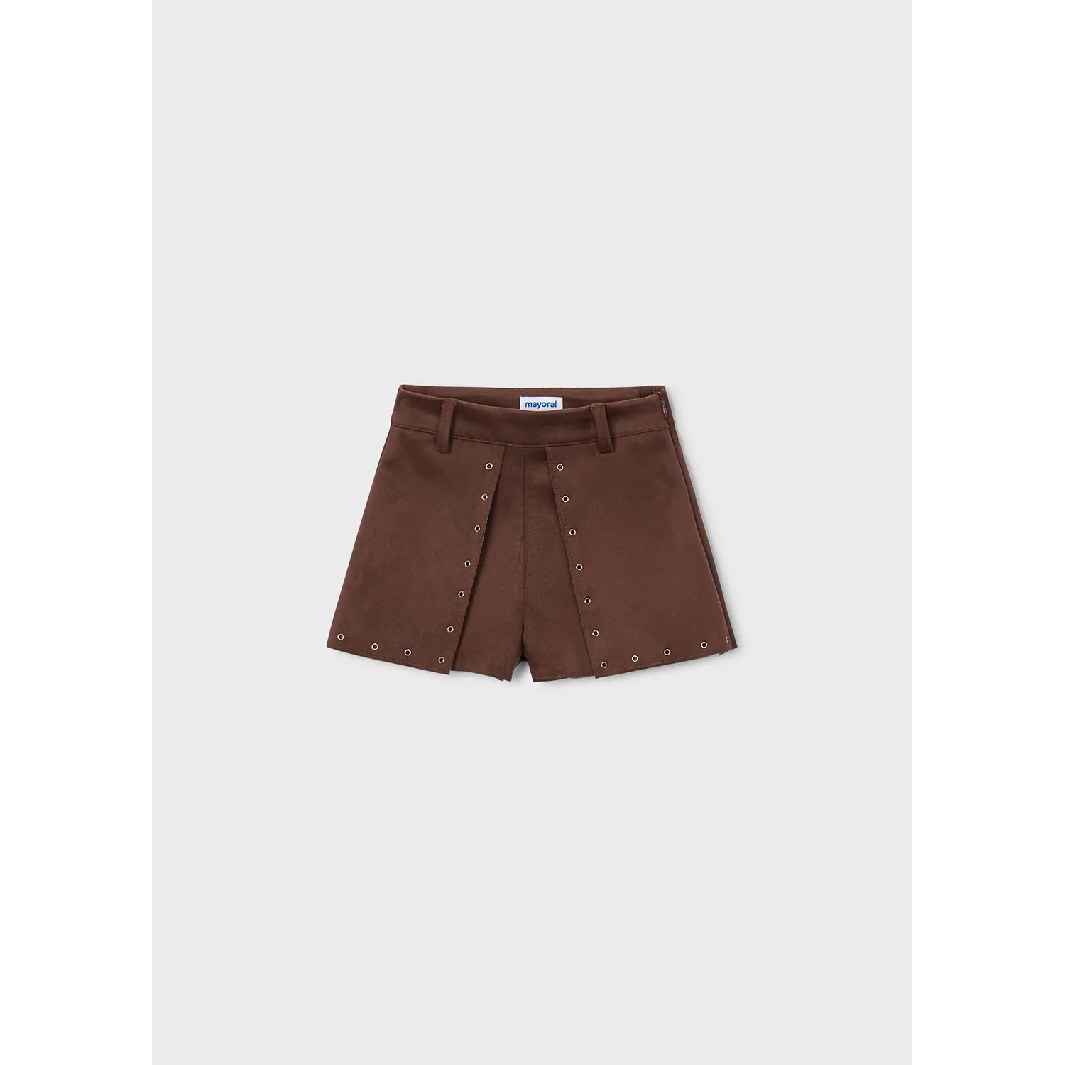 BROWN FAUX-SUEDE SHORTS GOLD RIVETS TRIM / 4228-039
