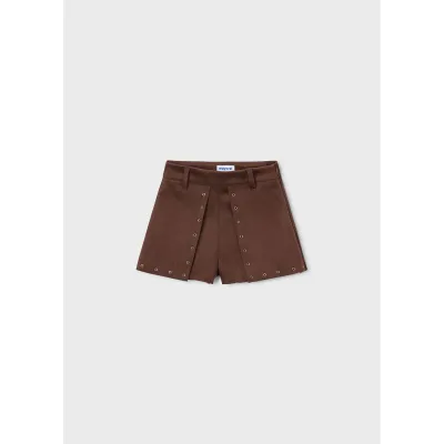 BROWN FAUX-SUEDE SHORTS GOLD RIVETS TRIM / 4228-039