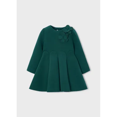 GREEN NEOPRENE DRESS FLOWER APPLIQUE FLARED / 4928-060