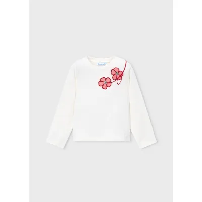 CREAM TOP RED FLOWER APPLIQUE / 4035-020