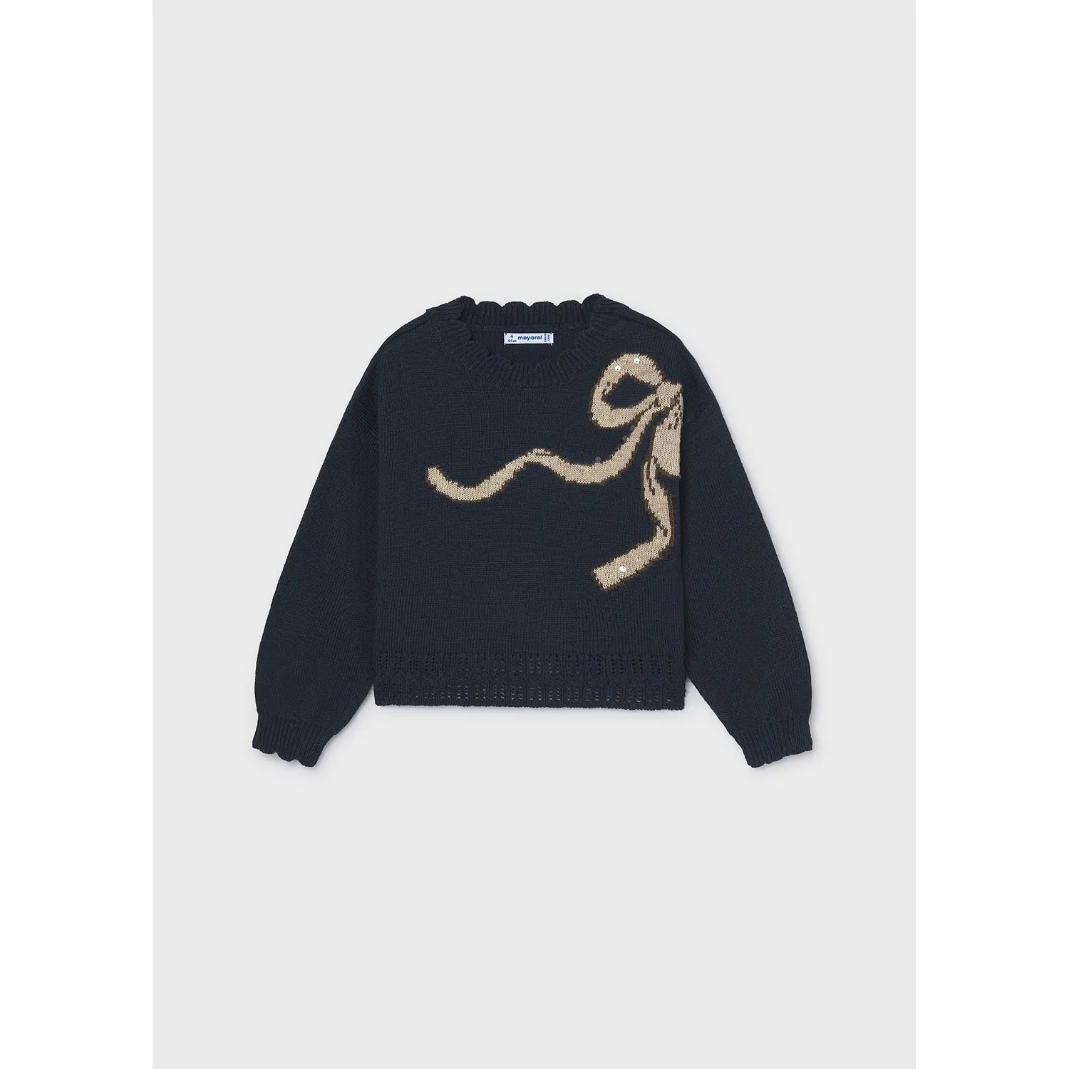 NAVY KNIT SWEATER BEIGE=BROWN BOW / 4315-038