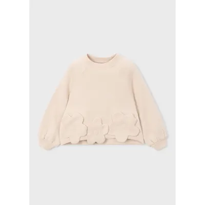 BEIGE PULLOVER FLOWER APPLIQUE CUFF SLEEVE / 4404-017