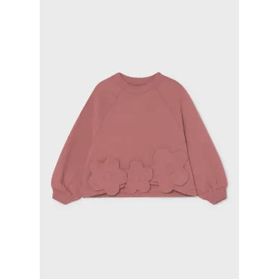 PINK PULLOVER FLOWER APPIQUE RIBBED SLEEVE / 4404-018