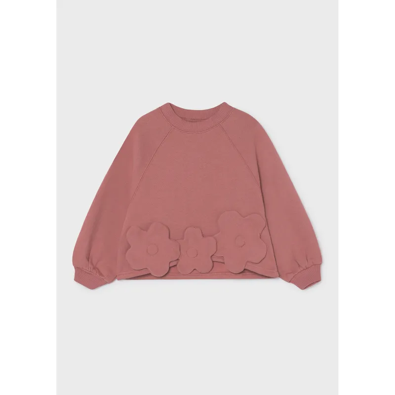 PINK PULLOVER FLOWER APPIQUE RIBBED SLEEVE / 4404-018