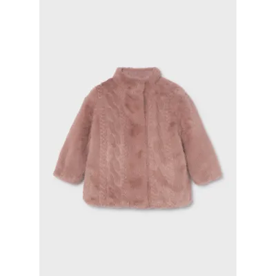 CRYSTAL PINK FAUX FUR COAT RIBBED PATTERN / 4415-36