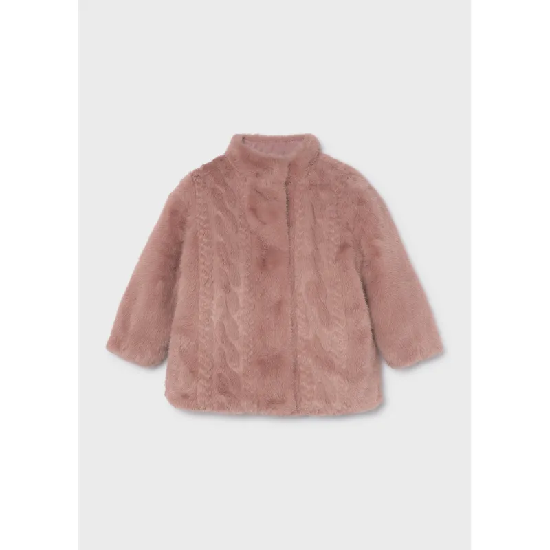 CRYSTAL PINK FAUX FUR COAT RIBBED PATTERN / 4415-36