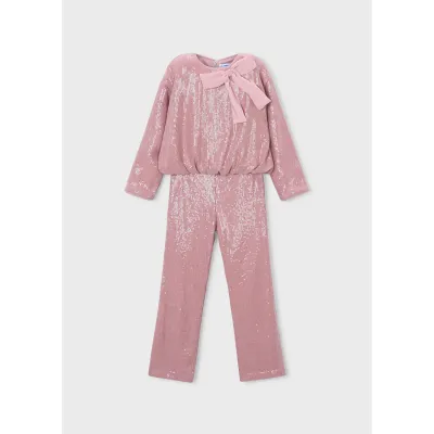2PC PINK SEQUIN PANT SET BOW CHIFFON BOW TRIM / 4528-084