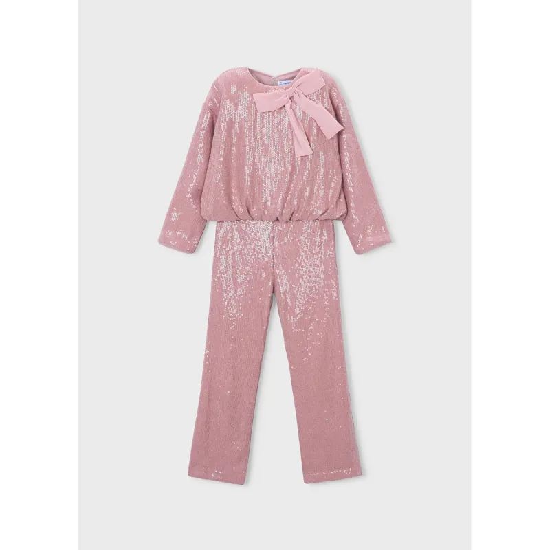 2PC PINK SEQUIN PANT SET BOW CHIFFON BOW TRIM / 4528-084