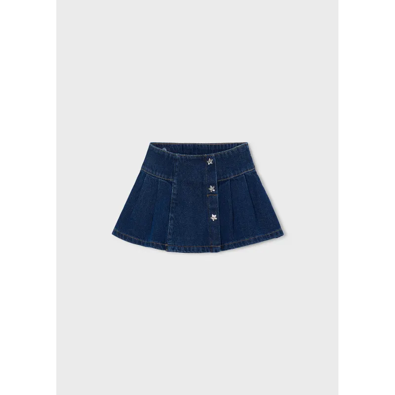 DARK BLUE DENIUM SKIRT FLARE STAR SNAPS / 4902-037