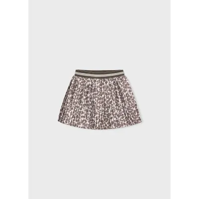BROWN PLEATED SKIRT PAW PRINT / 4903-083