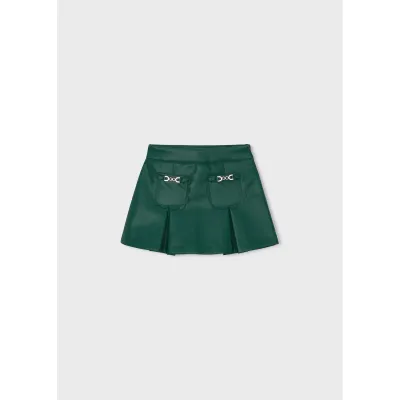GREEN PLEATHER SKIRT WITH PLEATS / 4904-025