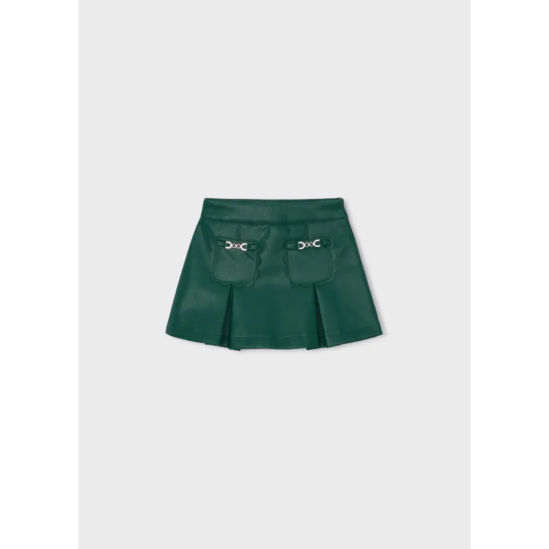 GREEN PLEATHER SKIRT WITH PLEATS / 4904-025