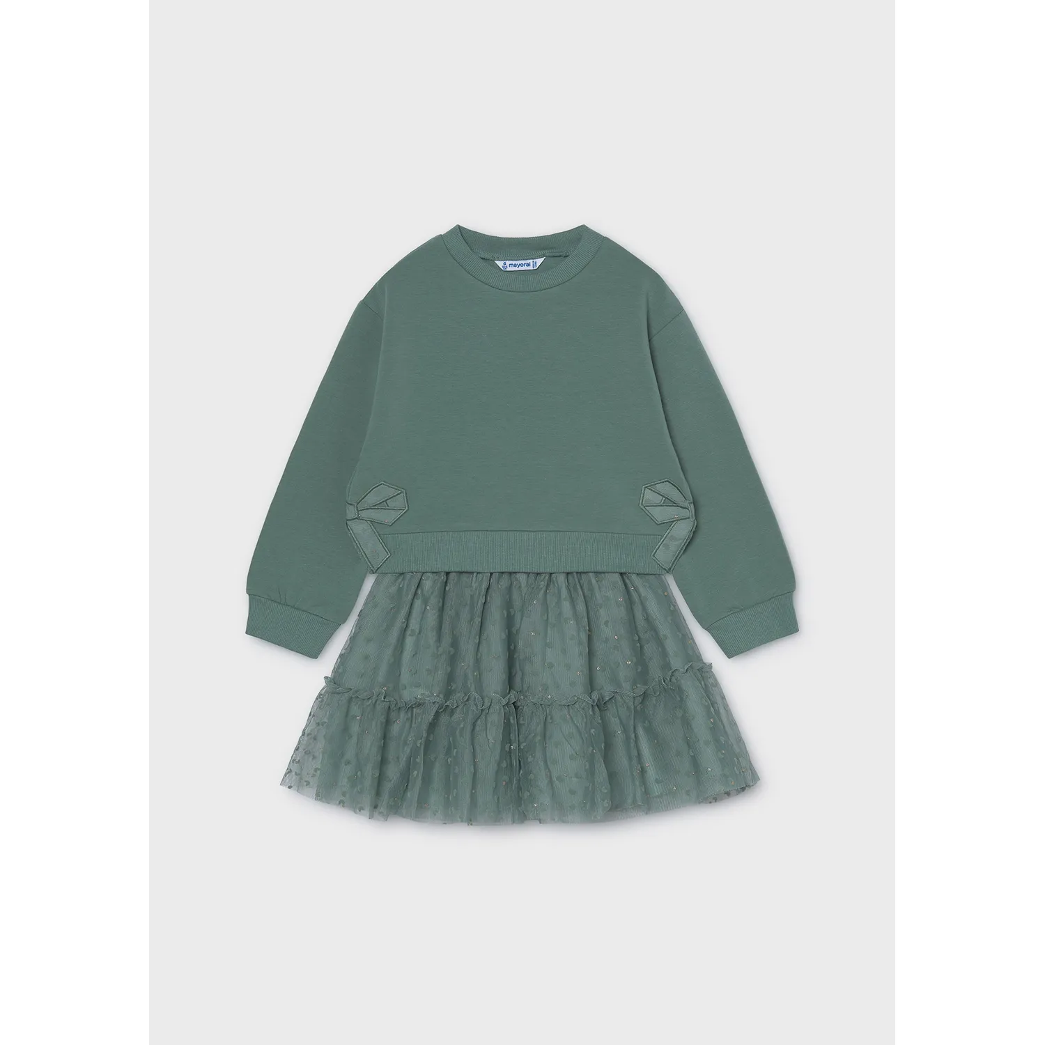 2PC GREEN TULLE SKIRT & FLEECE TOP BOW TRIM SPARKLY / 4934-061