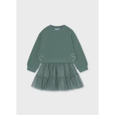 2PC GREEN TULLE SKIRT & FLEECE TOP BOW TRIM SPARKLY / 4934-061