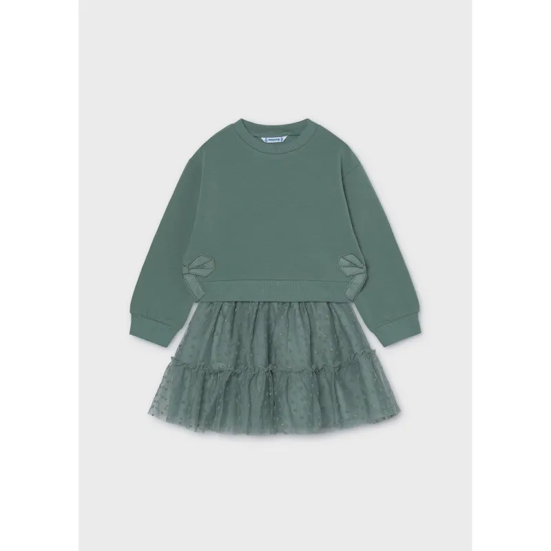 2PC GREEN TULLE SKIRT & FLEECE TOP BOW TRIM SPARKLY / 4934-061
