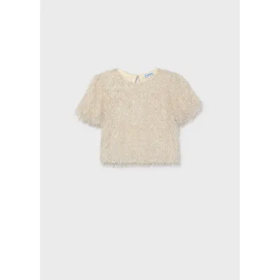 CREAM FRINGED TOP SHORT SLEEVE / 7067-044