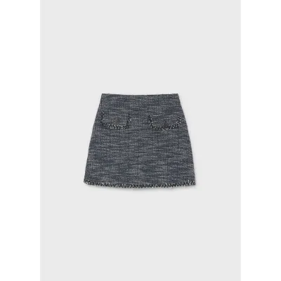 NAVY TWEED KNIT SKORT IMITATION POCKETS / 7935-059