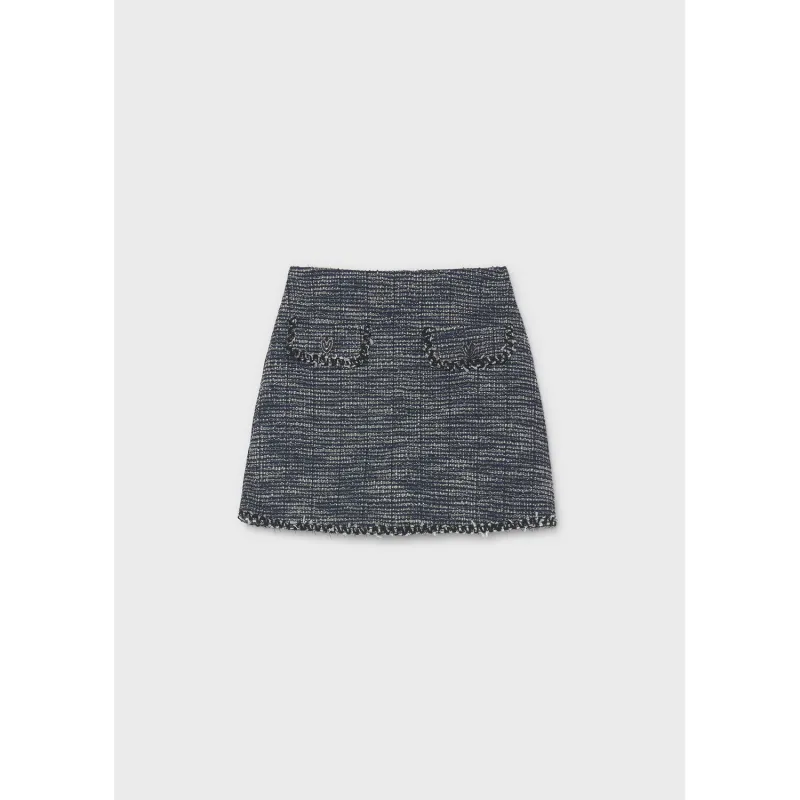 NAVY TWEED KNIT SKORT IMITATION POCKETS / 7935-059