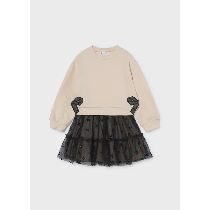 2PC CREAM TOP & BLACK TULLE SKIRT BLACK BOW TRIM SPARKLY / 4934-062