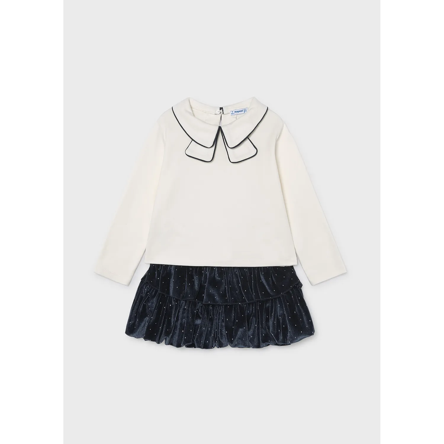2PC NAVY VELVET SKIRT & CREAM TOP STAR PRINT W/COLLAR / 4936-011
