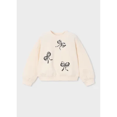 BEIGE PULLOVER BLACK SEQUIN BOW APPLIQUE / 4405-076