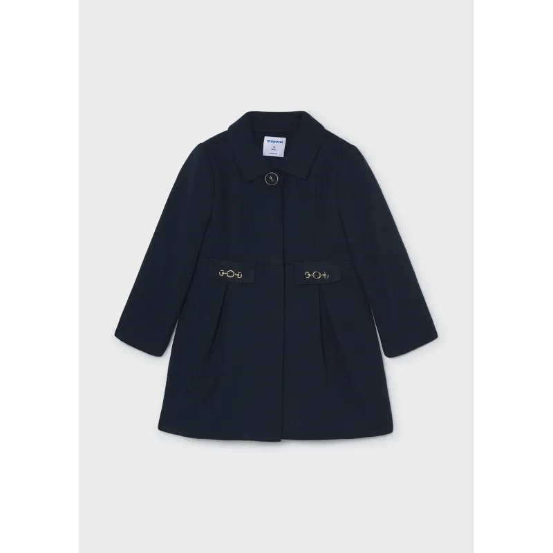 NAVY WOOL COAT2 IMITATION POCKETS WITH PLEATS / 4413-019